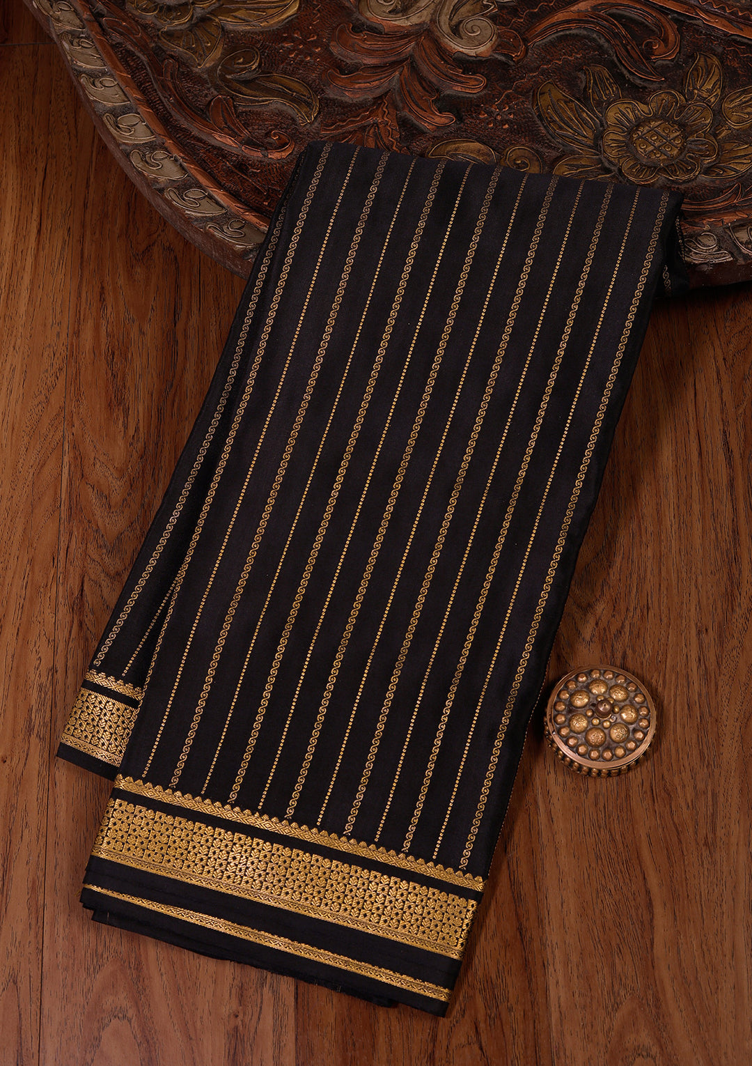 Navy Blue Zariwork Pure Crepe Silk_Saree