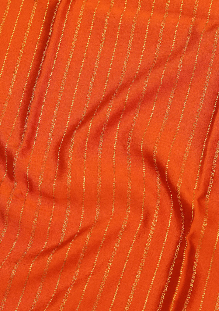 Orange Crepe Stripes Saree With Matching Blouse Piece