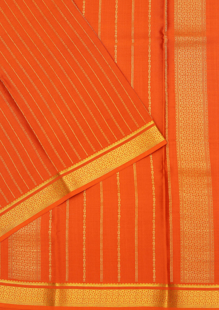 Orange Crepe Stripes Saree With Matching Blouse Piece