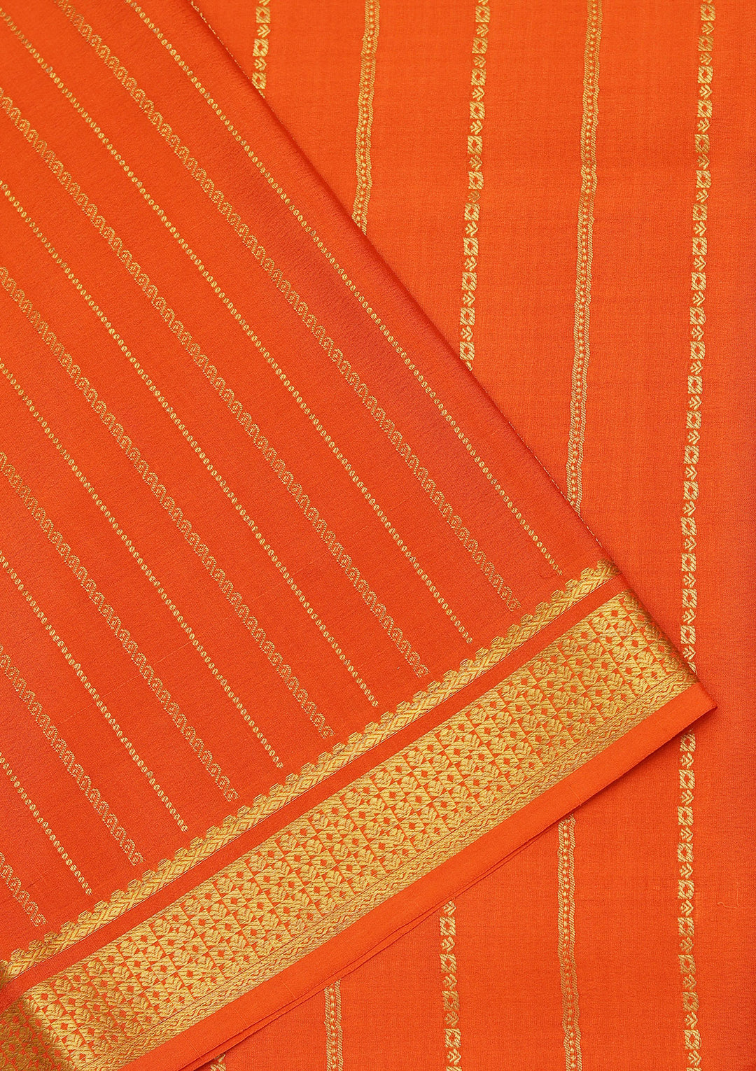 Orange Crepe Stripes Saree With Matching Blouse Piece