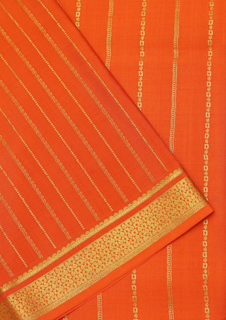 Orange Crepe Stripes Saree With Matching Blouse Piece