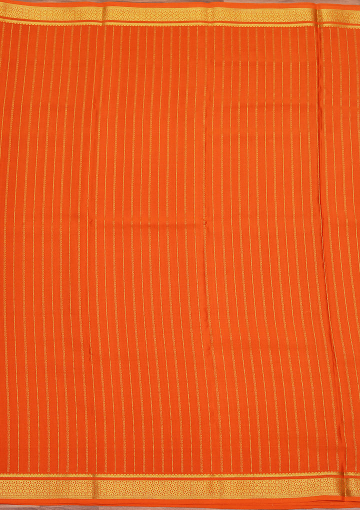 Orange Crepe Stripes Saree With Matching Blouse Piece