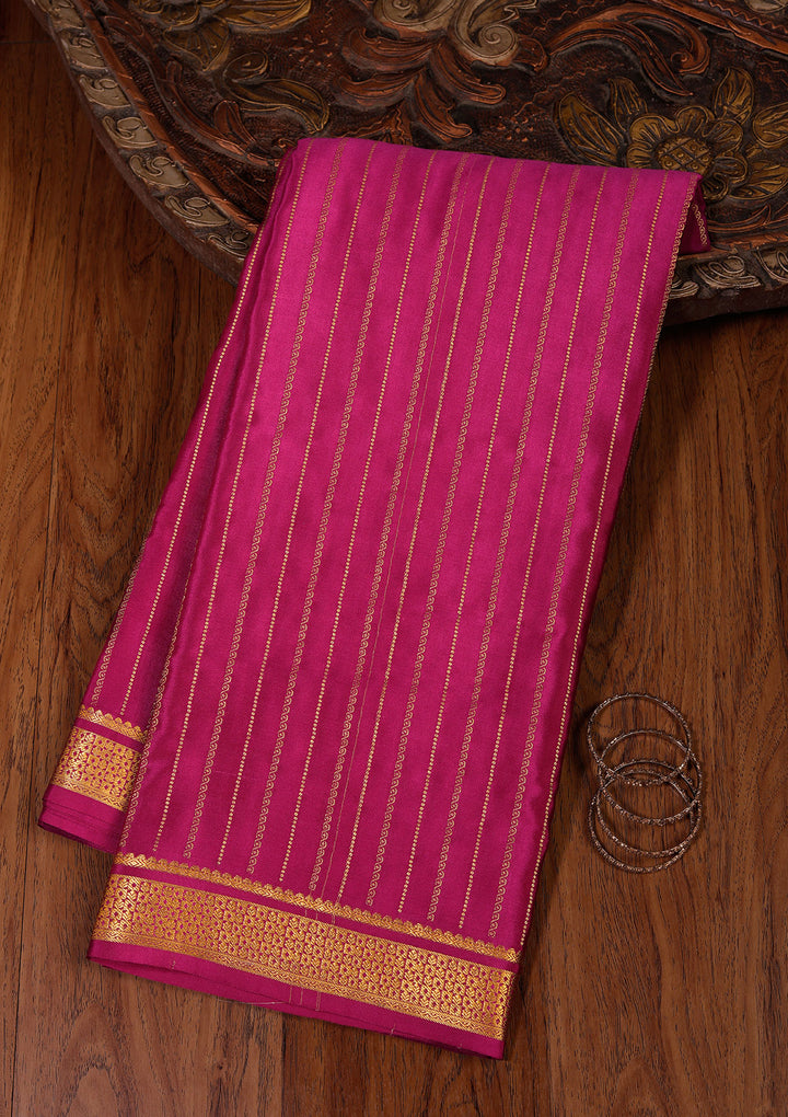 Purple Crepe Stripes Saree With Matching Blouse Piece