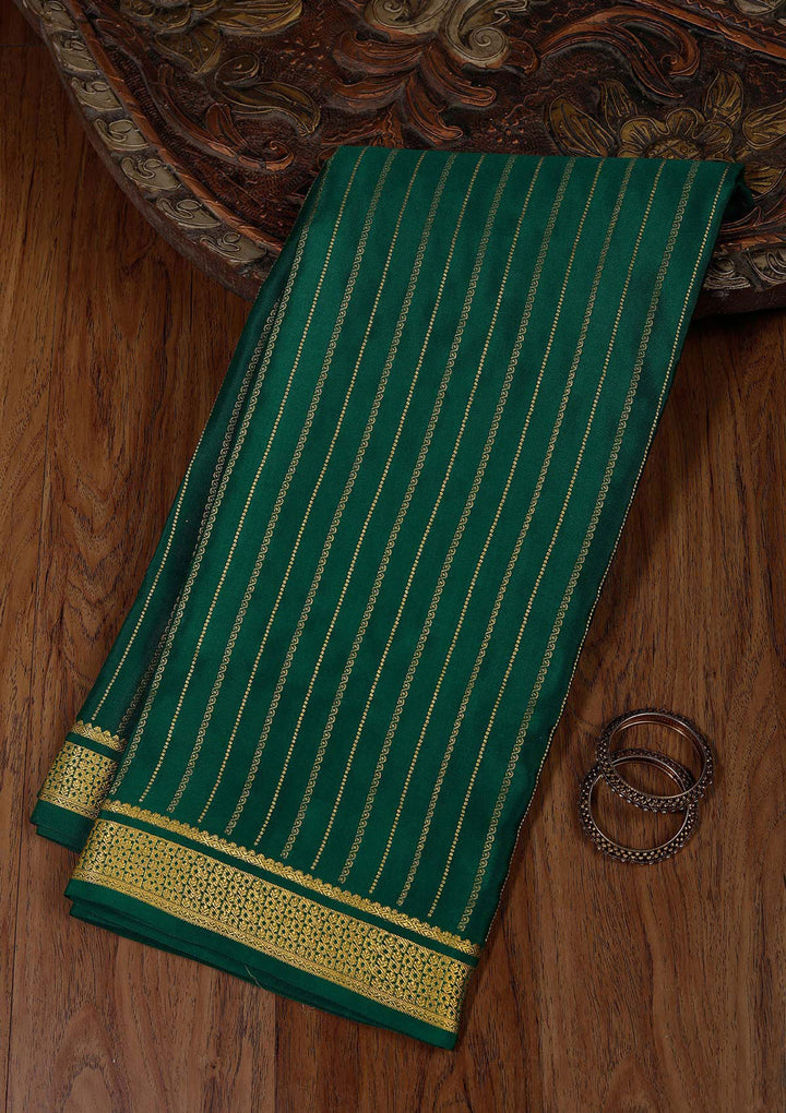 Rama Green Crepe Stripes Saree With Matching Blouse Piece