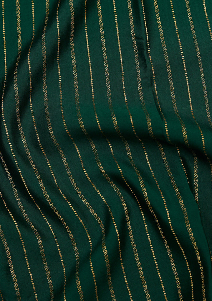 Rama Green Crepe Stripes Saree With Matching Blouse Piece