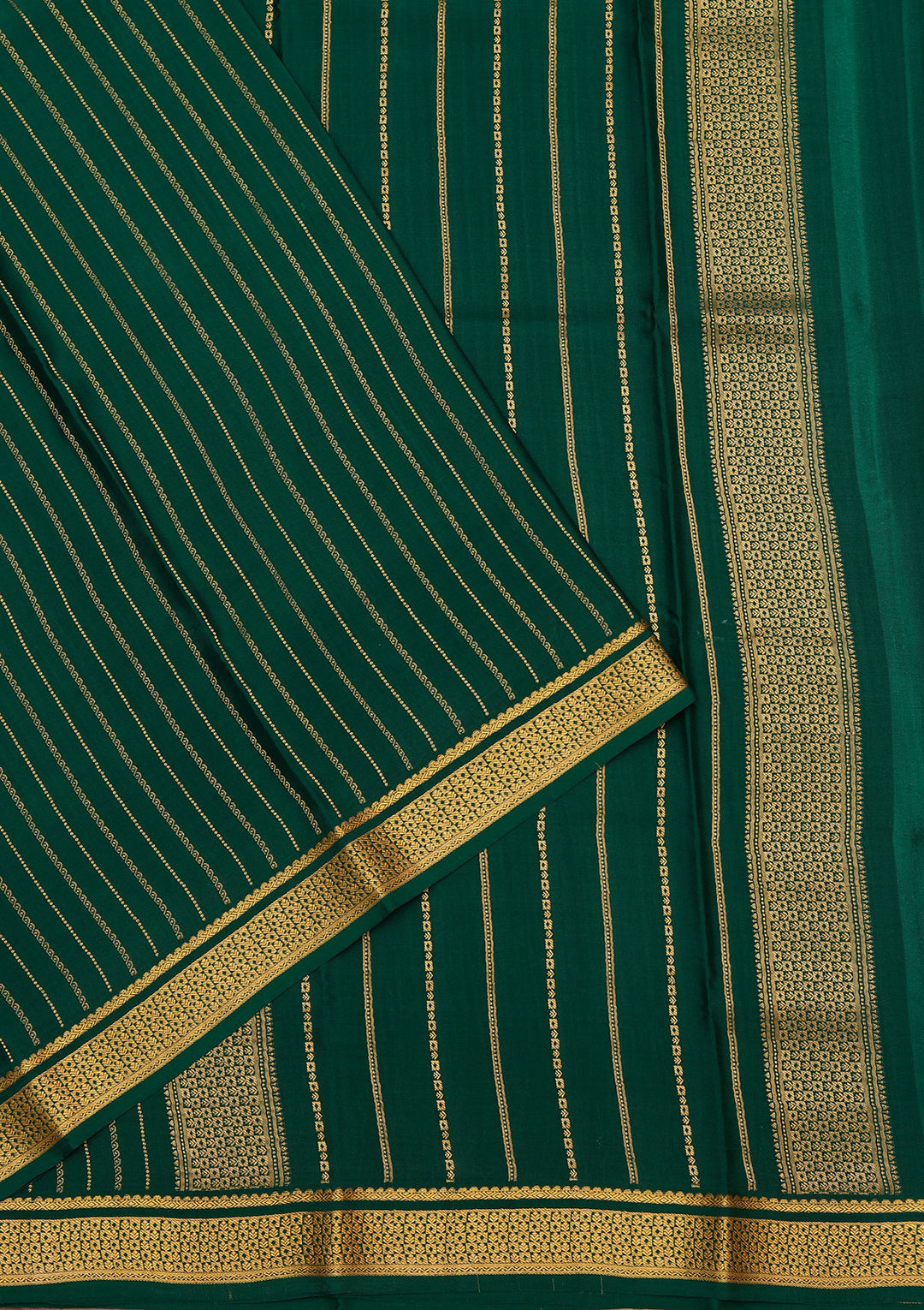 Rama Green Crepe Stripes Saree With Matching Blouse Piece