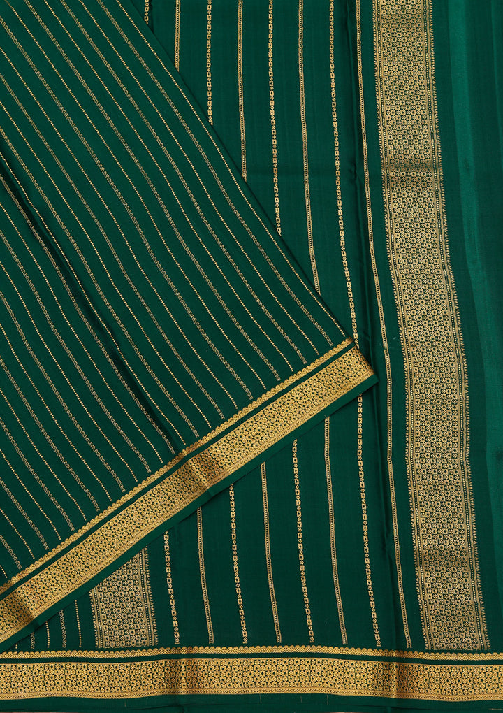 Rama Green Crepe Stripes Saree With Matching Blouse Piece