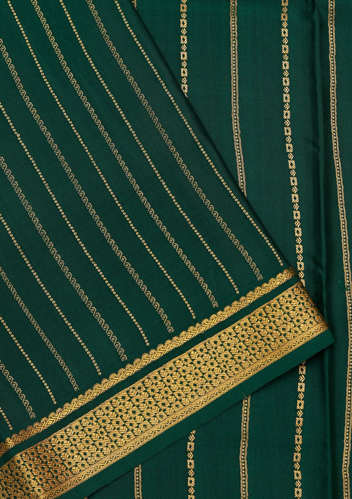 Rama Green Crepe Stripes Saree With Matching Blouse Piece