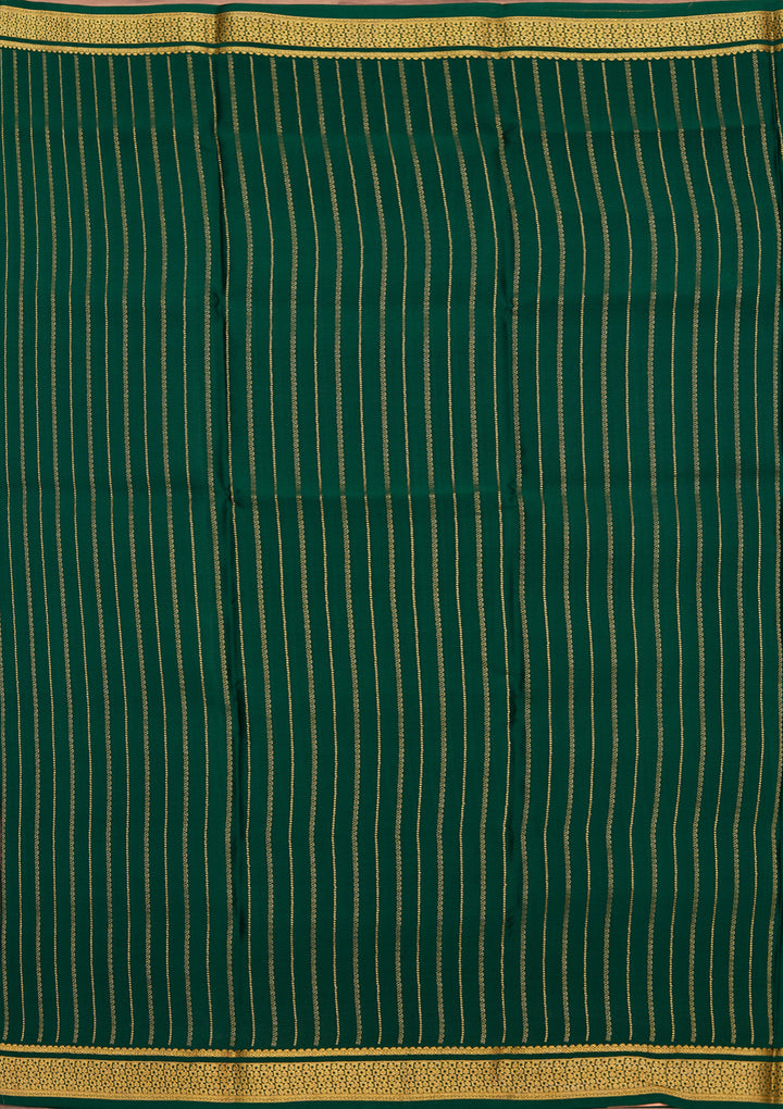 Rama Green Crepe Stripes Saree With Matching Blouse Piece
