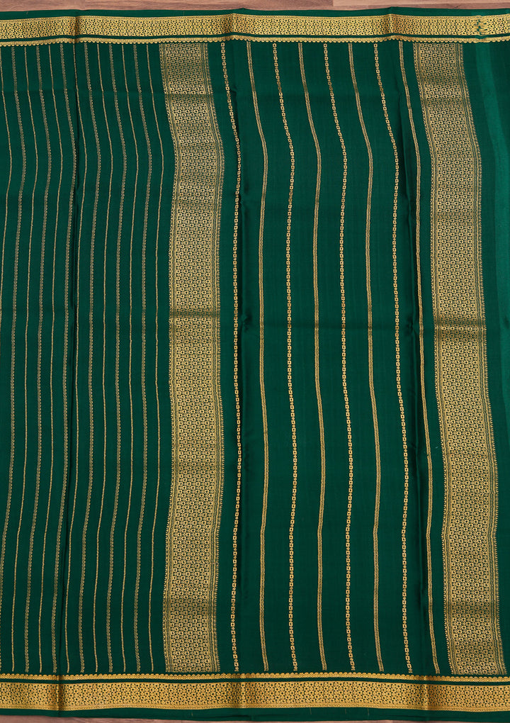 Rama Green Crepe Stripes Saree With Matching Blouse Piece