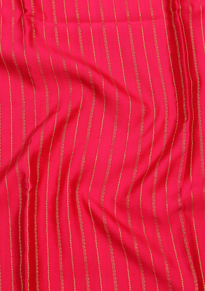 Rani Pink Crepe Stripes Saree With Matching Blouse Piece