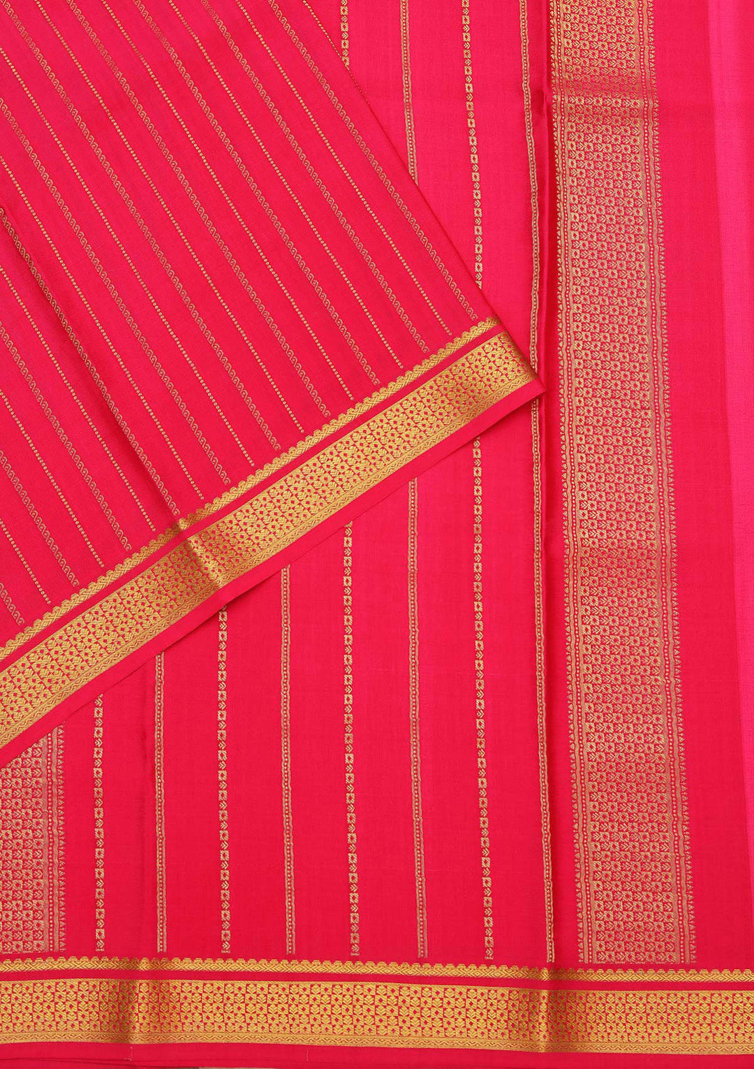 Rani Pink Crepe Stripes Saree With Matching Blouse Piece