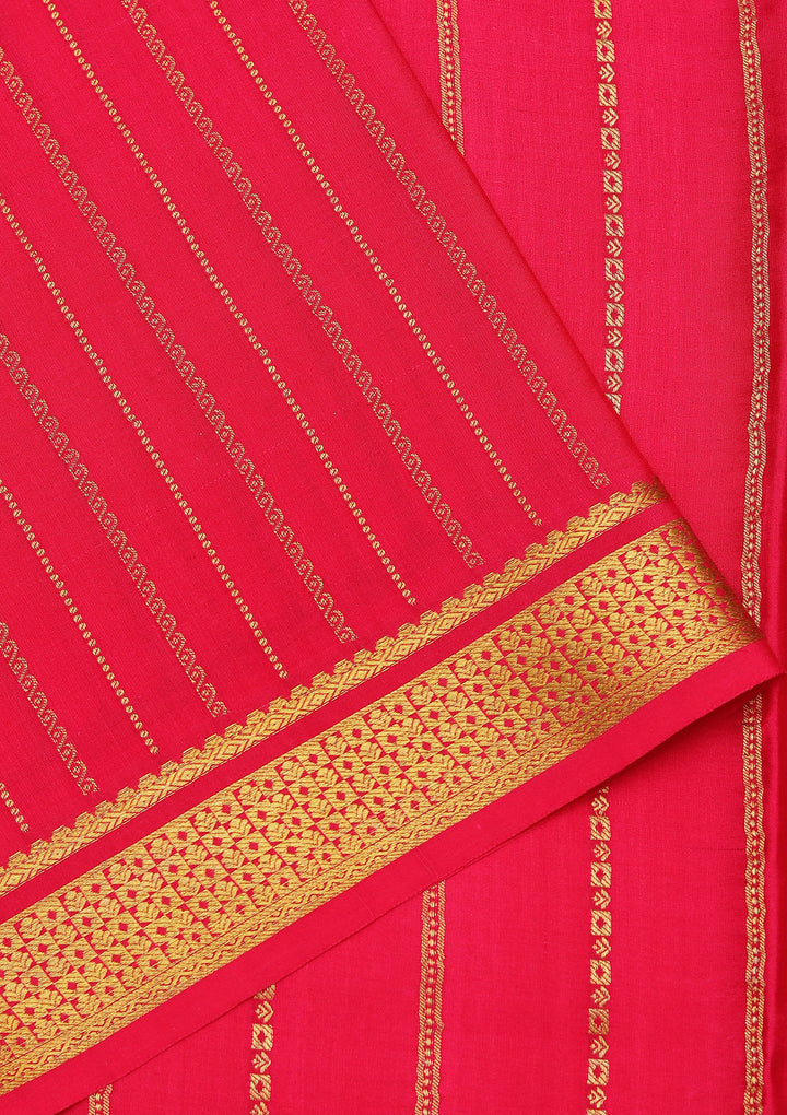Rani Pink Crepe Stripes Saree With Matching Blouse Piece