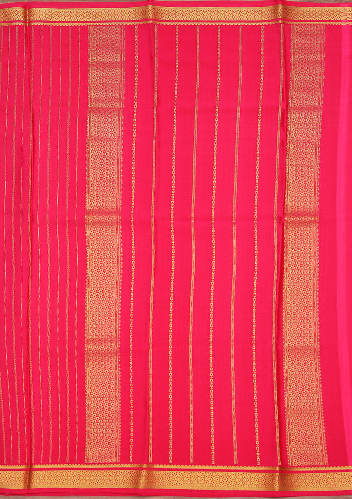 Rani Pink Crepe Stripes Saree With Matching Blouse Piece