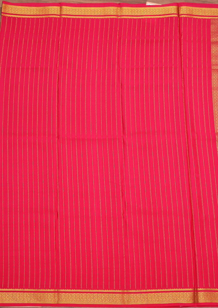 Rani Pink Crepe Stripes Saree With Matching Blouse Piece