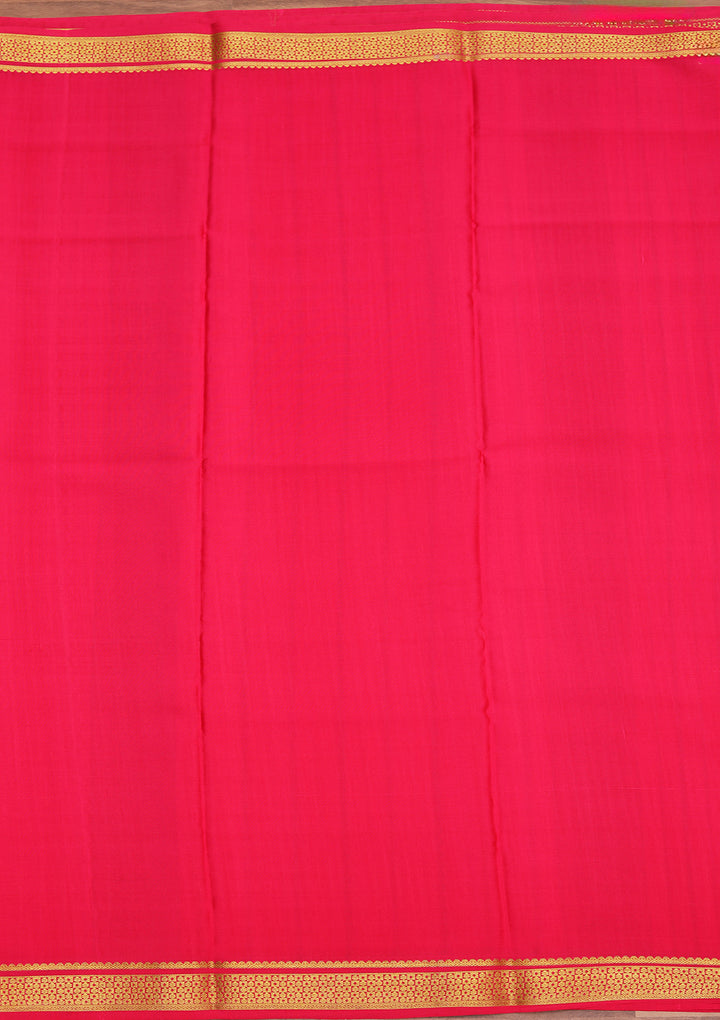 Rani Pink Crepe Stripes Saree With Matching Blouse Piece