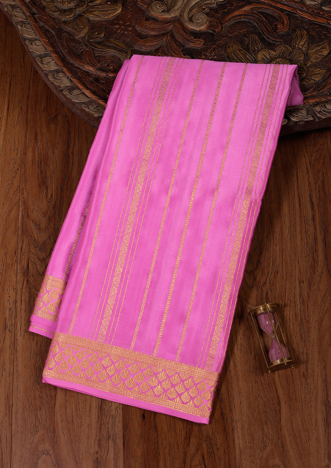 Light Lavender Crepe Stripes Saree With Matching Blouse Piece