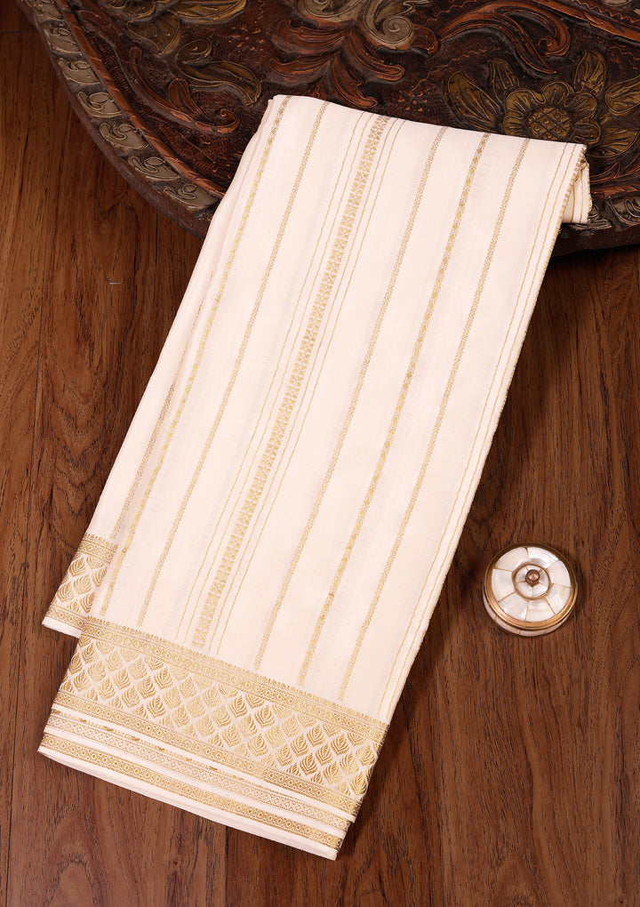 Off White Crepe Stripes Saree With Matching Blouse Piece