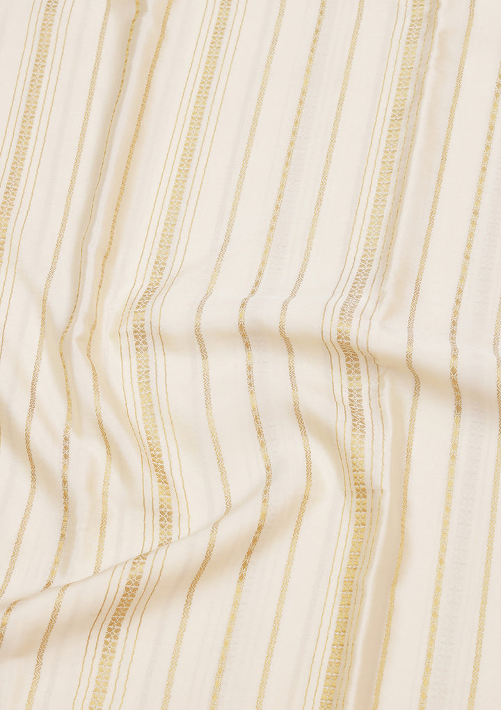 Off White Crepe Stripes Saree With Matching Blouse Piece