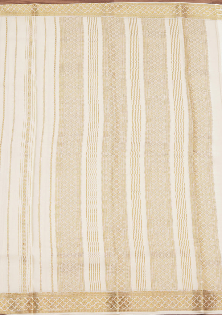 Off White Crepe Stripes Saree With Matching Blouse Piece