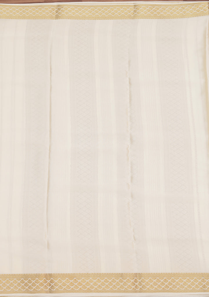 Off White Crepe Stripes Saree With Matching Blouse Piece