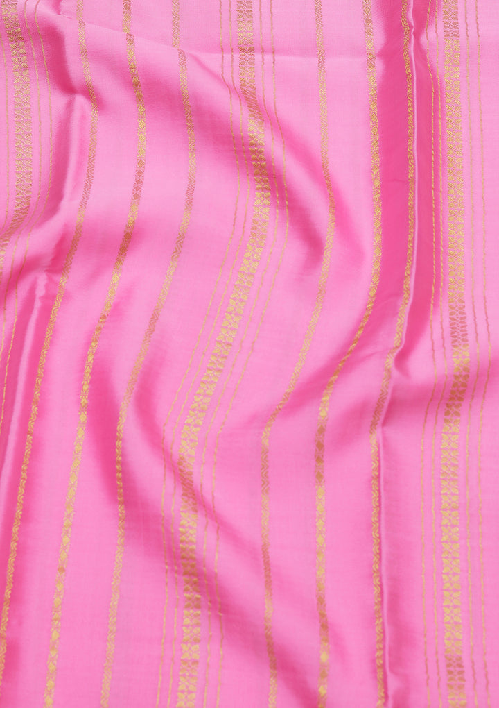 Pink Crepe Stripes Saree With Matching Blouse Piece