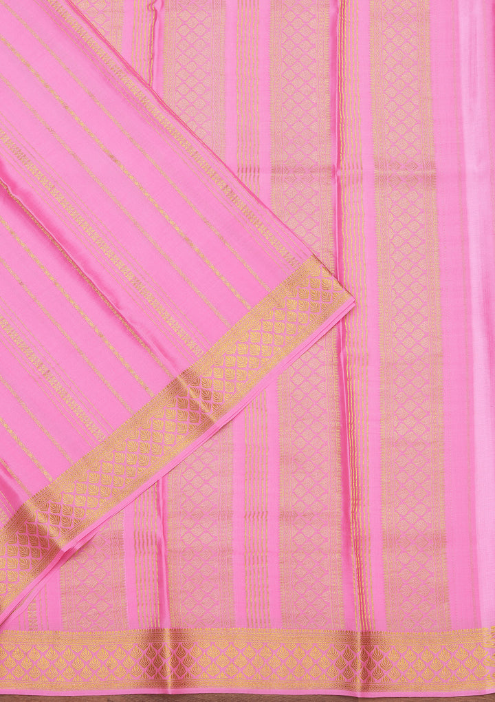 Pink Crepe Stripes Saree With Matching Blouse Piece