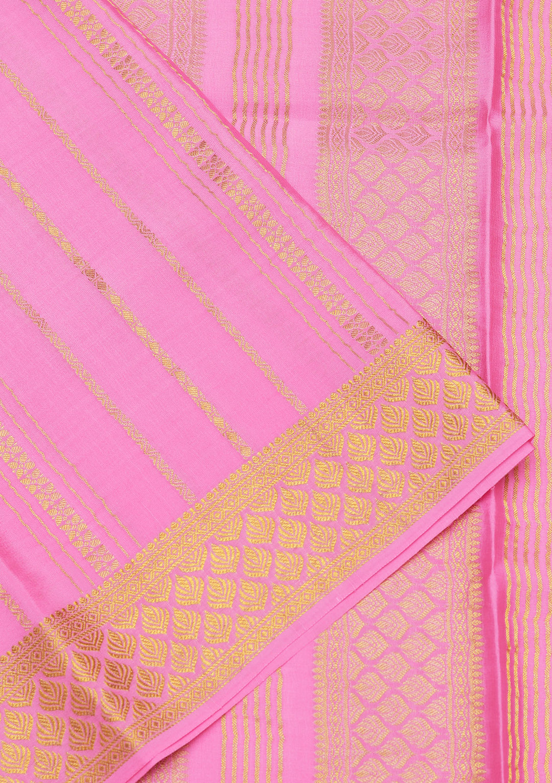Pink Crepe Stripes Saree With Matching Blouse Piece