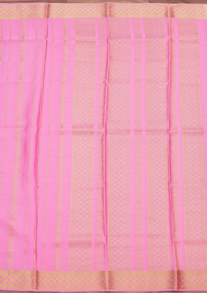 Pink Crepe Stripes Saree With Matching Blouse Piece