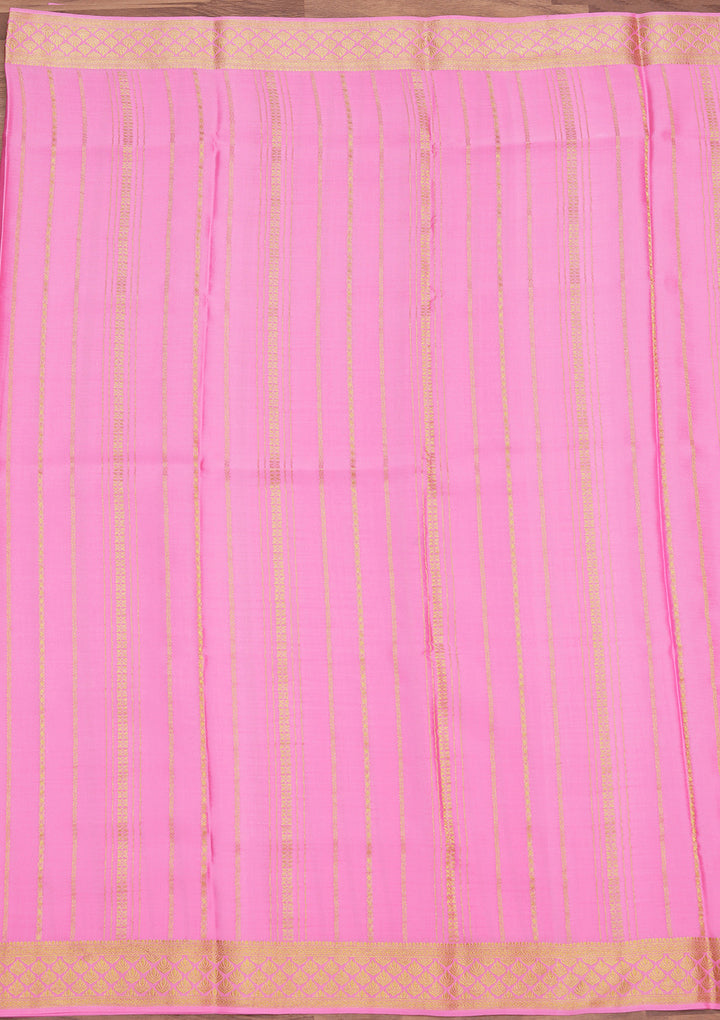 Pink Crepe Stripes Saree With Matching Blouse Piece