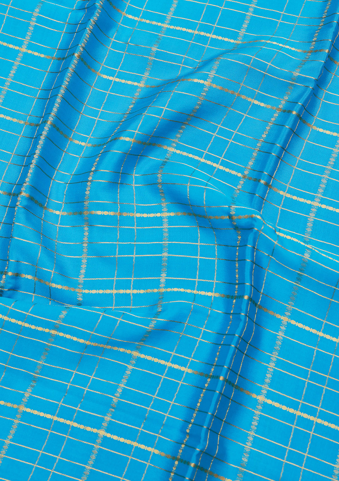 Blue Crepe Checks Saree With Matching Blouse Piece