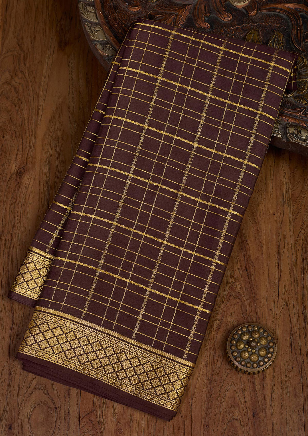 Brown Zariwork Pure Crepe Silk Saree