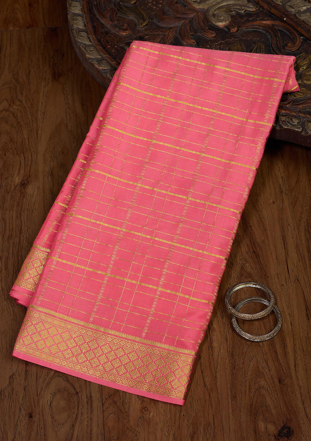 Peach Zariwork Pure Crepe Silk Saree
