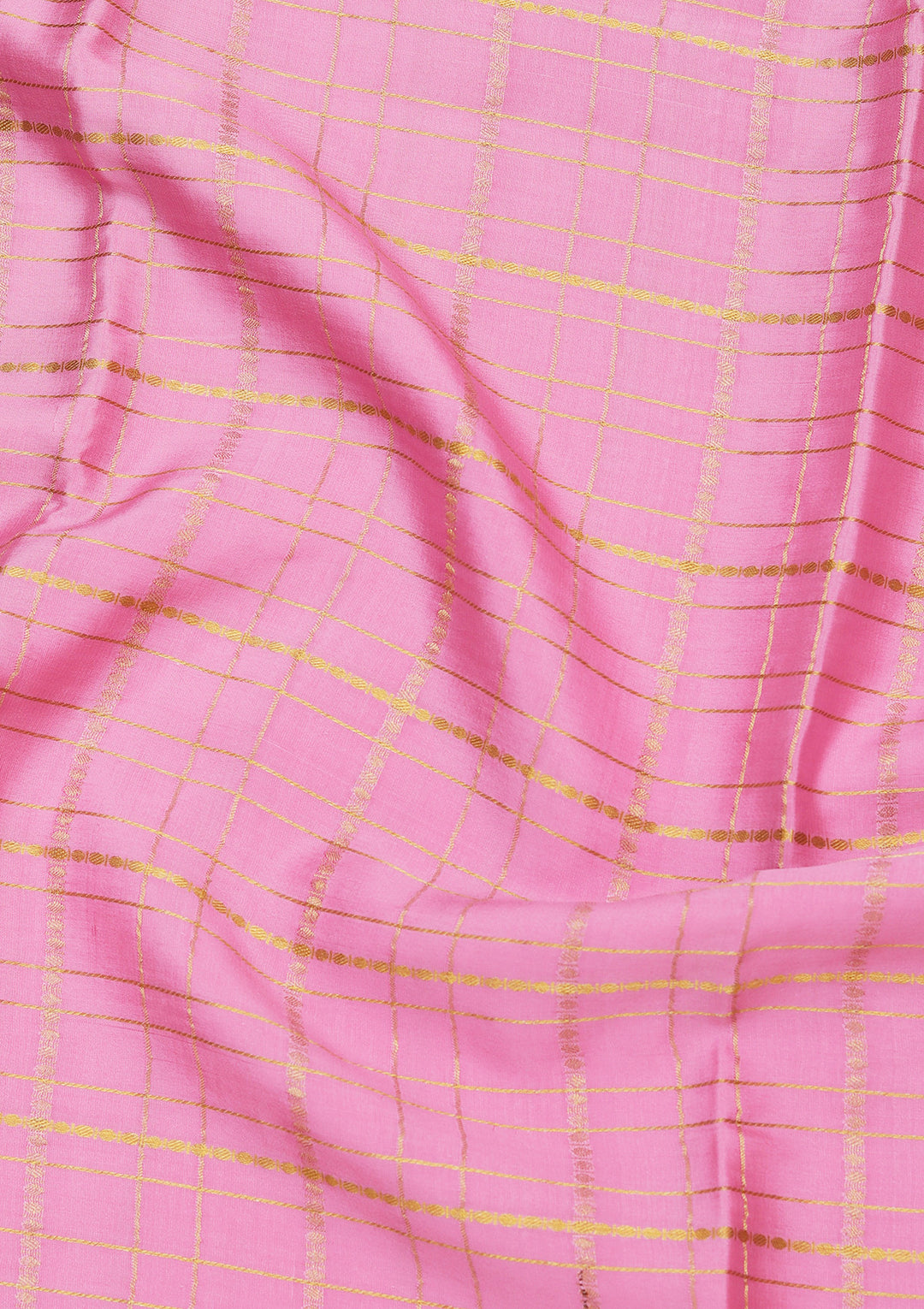 Pink Crepe Checks Saree With Matching Blouse Piece