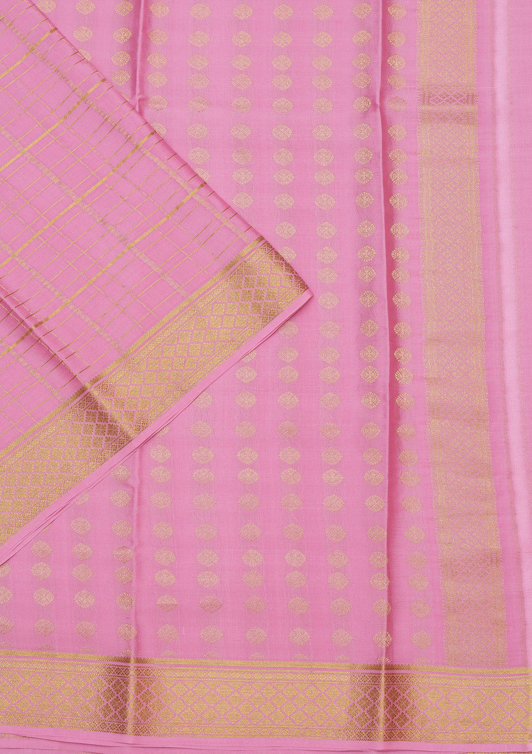 Pink Crepe Checks Saree With Matching Blouse Piece
