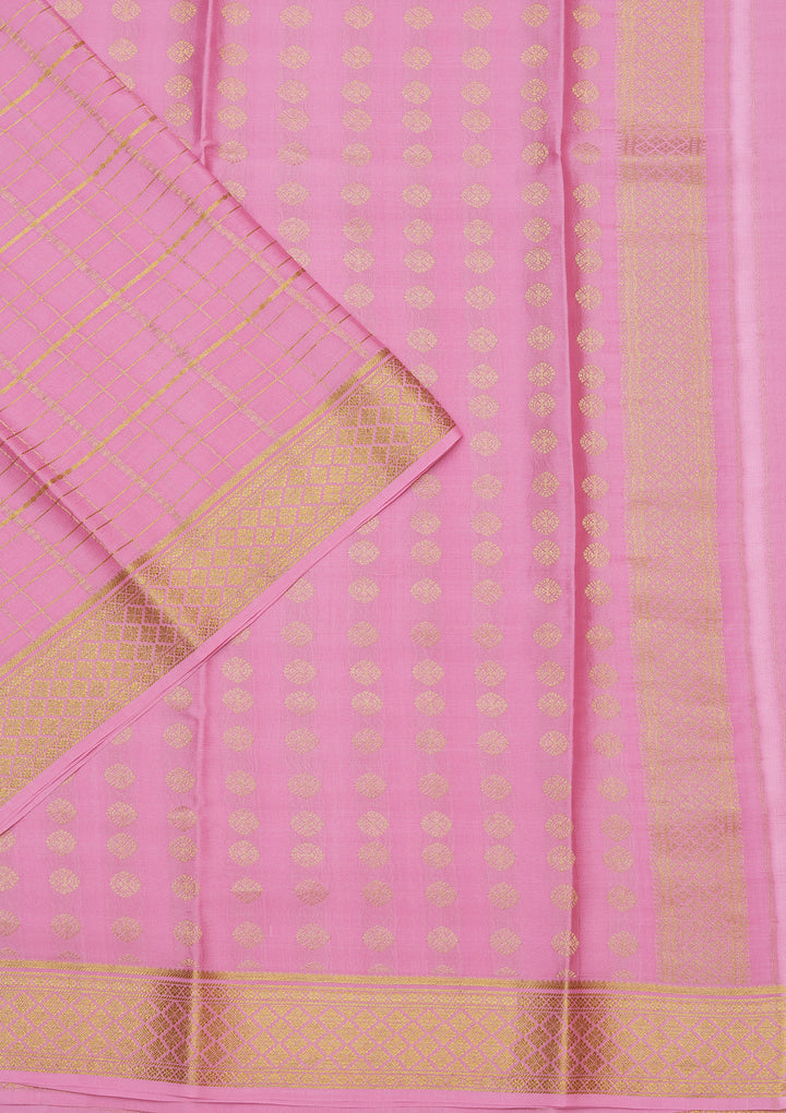 Pink Crepe Checks Saree With Matching Blouse Piece