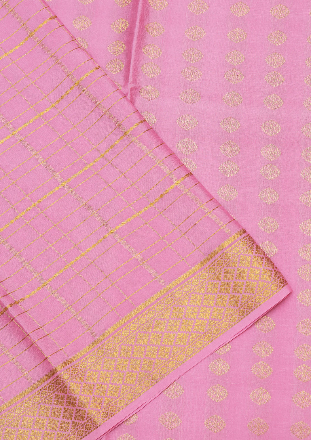 Pink Crepe Checks Saree With Matching Blouse Piece