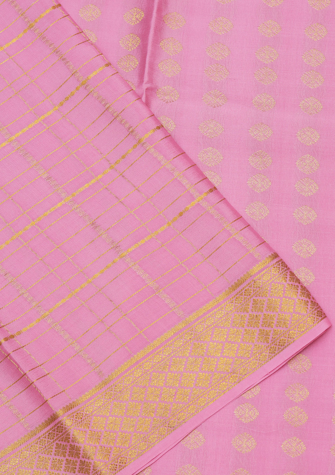 Pink Crepe Checks Saree With Matching Blouse Piece