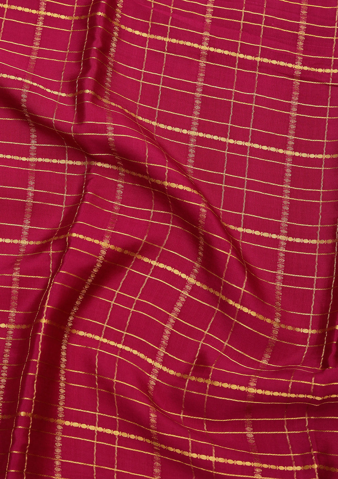 Wine Crepe Checks Saree With Matching Blouse Piece