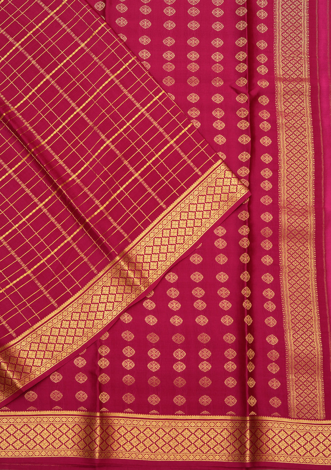 Wine Crepe Checks Saree With Matching Blouse Piece