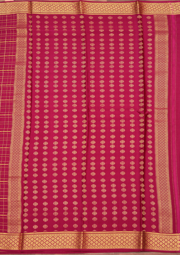 Wine Crepe Checks Saree With Matching Blouse Piece