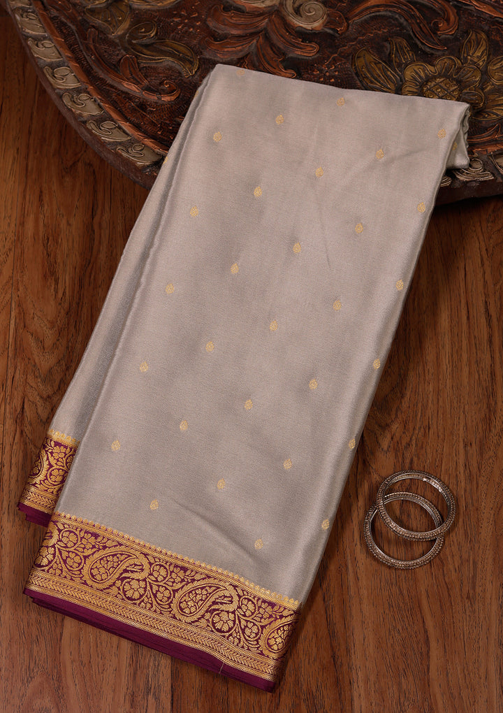 Light Grey Crepe Buti Saree With Matching Blouse Piece