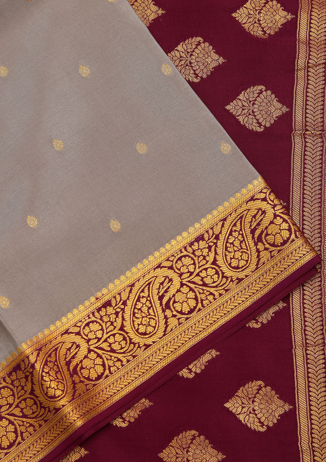 Light Grey Crepe Buti Saree With Matching Blouse Piece