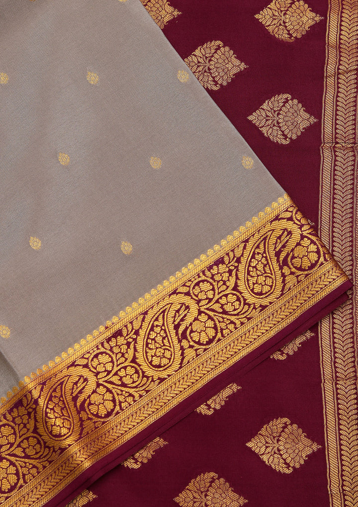 Light Grey Crepe Buti Saree With Matching Blouse Piece