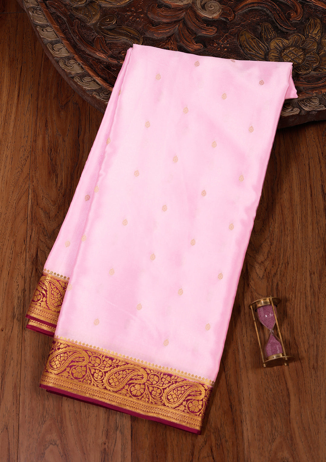Onion Pink Crepe Buti Saree With Matching Blouse Piece