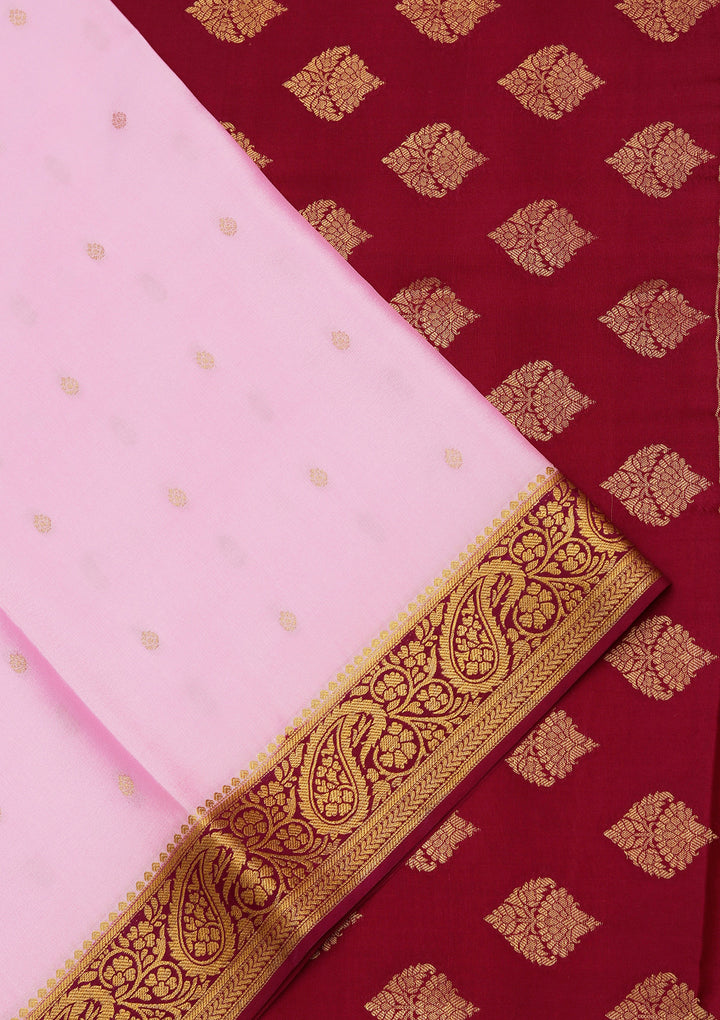 Onion Pink Crepe Buti Saree With Matching Blouse Piece