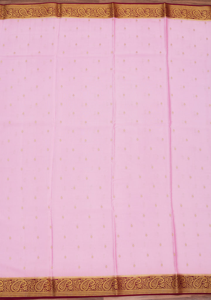 Onion Pink Crepe Buti Saree With Matching Blouse Piece