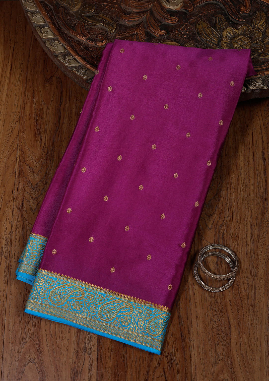 Purple Zariwork Pure Crepe Silk Saree