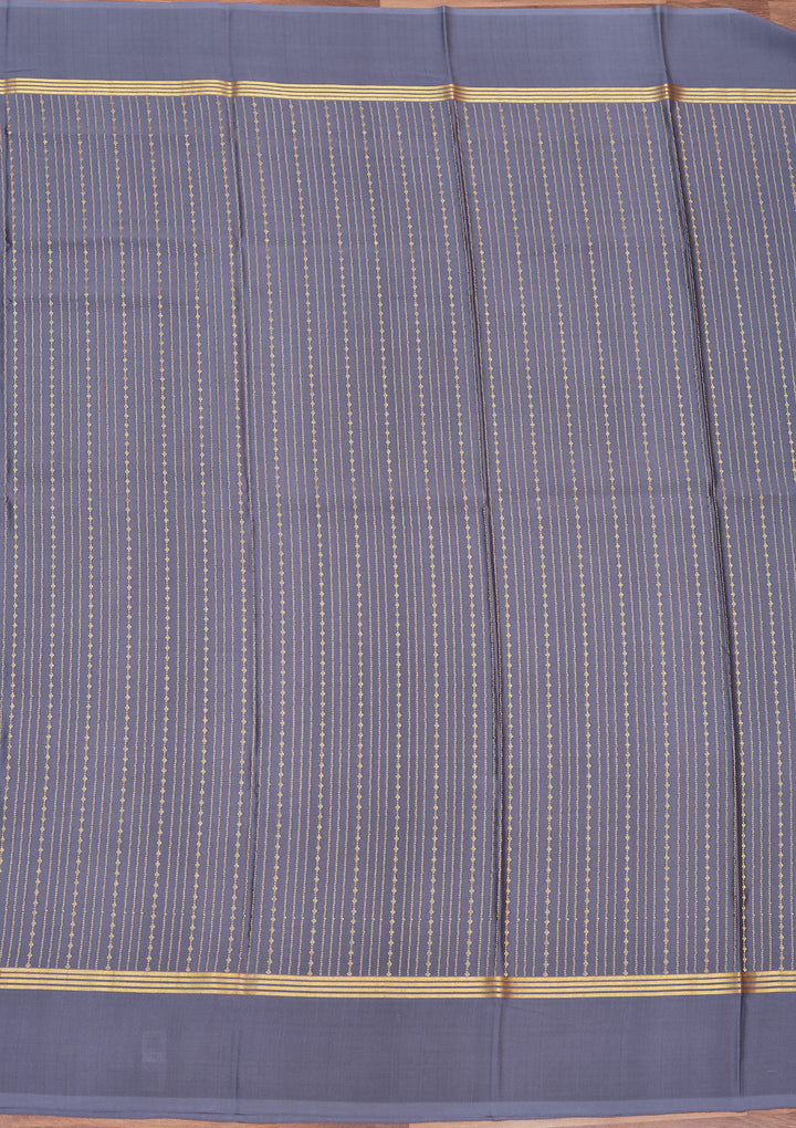 Blue Crepe Stripes Saree With Matching Blouse Piece