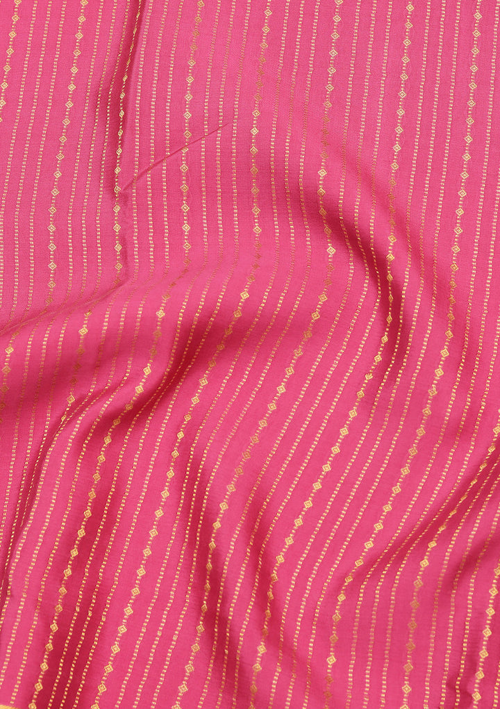 Onion Pink Crepe Stripes Mysore Silk Saree With Matching Blouse Piece
